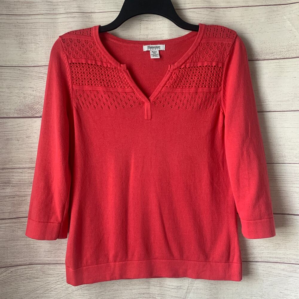 Hampshire Studio Coral Sweater with Knitwork Detail Shoulders Size Petite Small